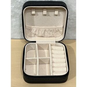 Black Travel Jewelry Organizer Case Zipper Box Ring Roll Compartments Hooks